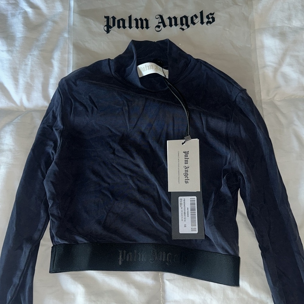 Palm Angels Mock Neck Logo Top in Black Black